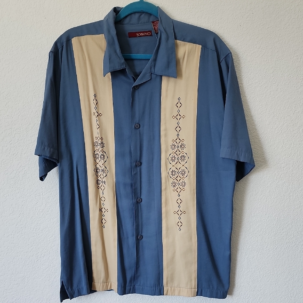 Sobrino Casual Blue and Cream Button Down Shirt XL